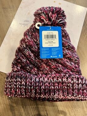 Columbia Kids Marled Pom Beanie in Pink, Black & White